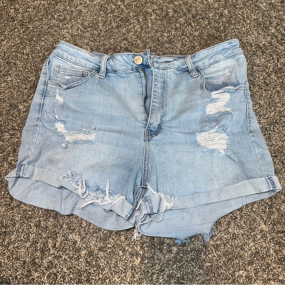 Light Blue Jean Shorts with Distressed Details